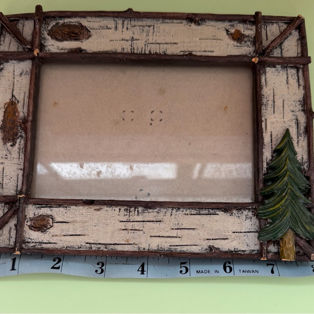 Natural Birch Wood Picture Frame with Green Tree Accent